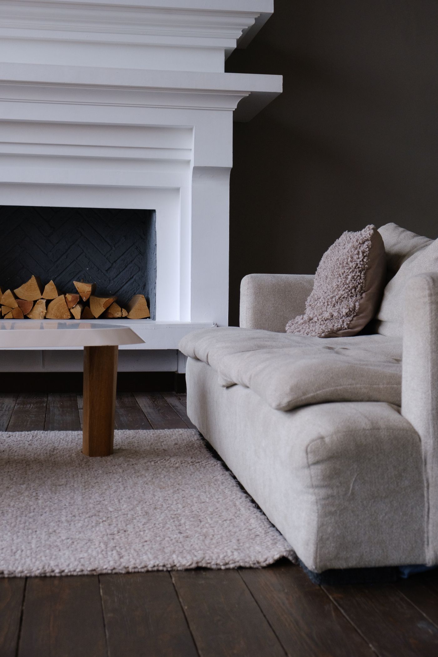 Styled living space with fireplace